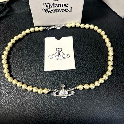 Vivienne Westwood Necklace Mini Bas Relief Pearl Orb Choker Silver