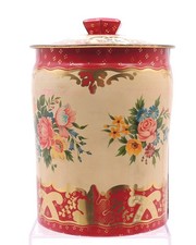Biscuit Tin Floral England Vintage George W. Horner & Co. Red Canister Candy Lid