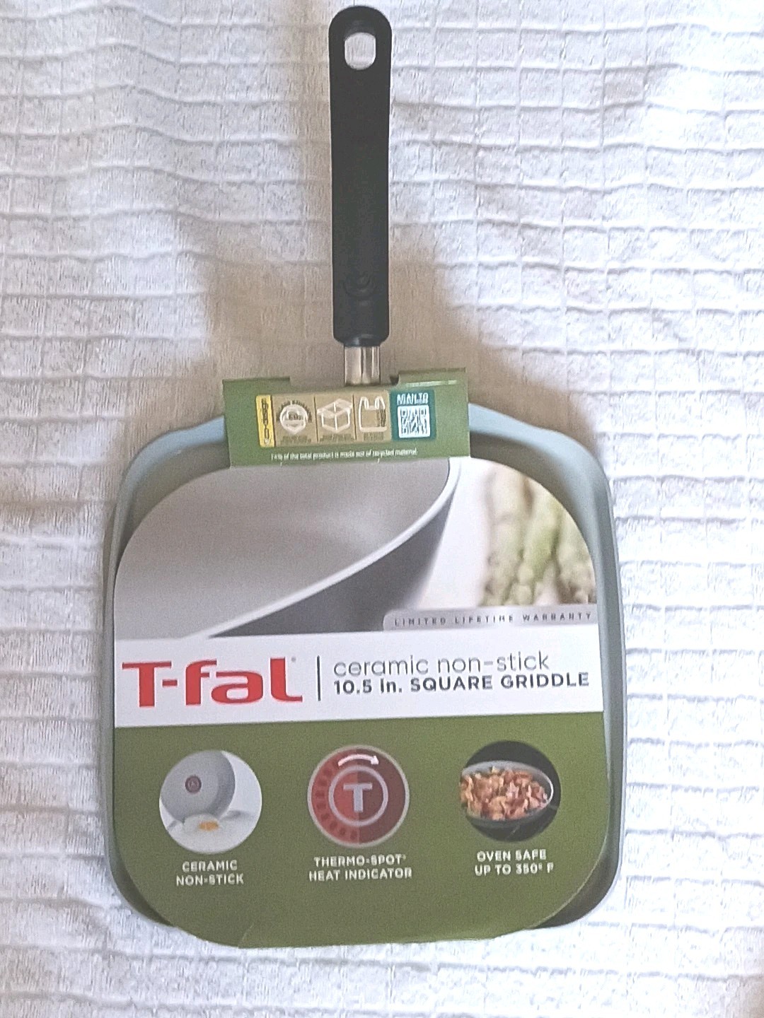 T-Fal Ceramic Non-stick 10.5 Inch Square Griddle Thermo Spot Indicator, NEW