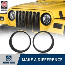 Hooke Road Headlight Bezels Cover Trim For 1997-2006 Jeep Wrangler Tj Pair