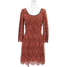 DOLCE&GABBANA Dress Floral Round neck Scalloped hem Women Size 40 CopperOrange