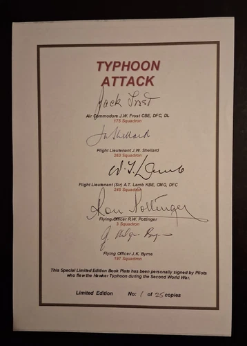 WW2 RAF TYPHOON ATTACK  MULTI SIGNED A5 SELF ADHESIVE  B/P