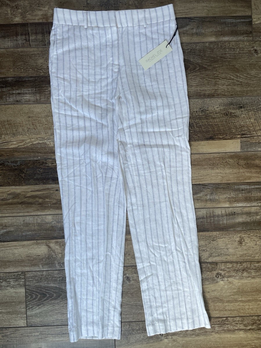 Rachel Zoe Women's Linen Pants Size 2 White Blue Striped NWT 28x31