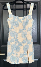 SHEIN Women’s White & Blue Floral Lace Beaded Square Neck Mini Dress Size S