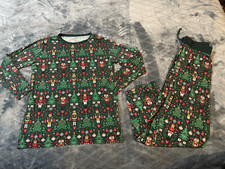 Women's LITTLE SLEEPIES Green Christmas Nutcracker Bamboo Pajama Top  Pants M