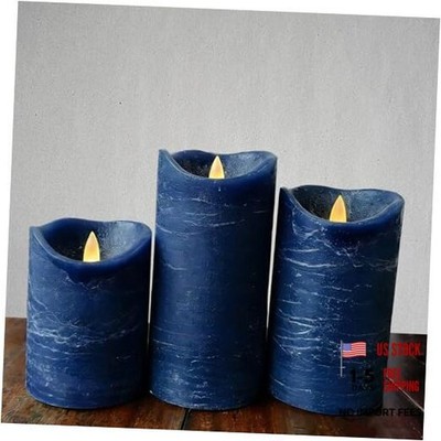 Real Wax Flameless Candles Set of 3 (D 3'' x H 4'' 5'' 6'') Navy - 3x4/5/6 Inches