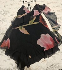 Women's Double Layer Black Sundress in Floral Print Size 6 M