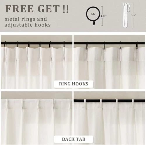 Cortinas de lino plisadas de pellizco 72 pulgadas de largo 72 72" de ancho x 72" de largo (paquete de 1) naturales Foto 4 de 4