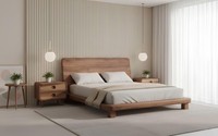 Bett 2X Nachttisch Schlafzimmer Stil Modern Farbe Braun Neu Holz Bequem