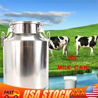 50L 13 Gallon Stainless Steel Milk Can Tote Jug Bucket Liquid Oil Storage Barrel