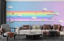 3D Paper Cutout Rainbow Stripes Clouds Wall Murals Wallpaper Murals Wall Sticker