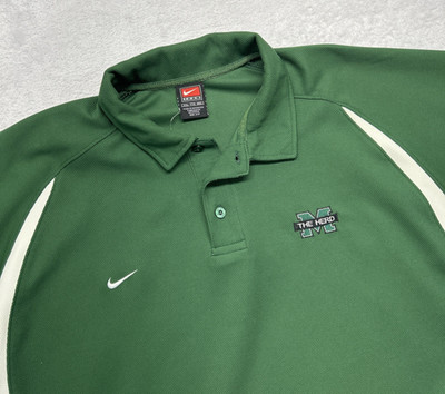 Marshall Thundering Herd Polo Shirt Nike Mens 2XL Green White Dri Fit Heavy 