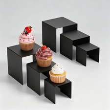 Display Stand Risers, 6 Pcs Set Metal Rectangular Cupcake Stands Black