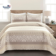 Boho Stripe Reversible Cotton Quilt 3-Piece Set, Full/ Queen, Neutral - Bold Col