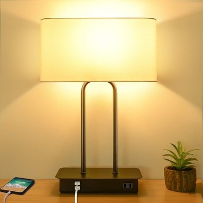 3-Way Dimmable Touch Control Table Lamp with 2 USB Ports and AC Power Outlet ...
