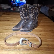 Vintage Belt and Acme Kids Cowboy Western Boots Black Leather Lot READ