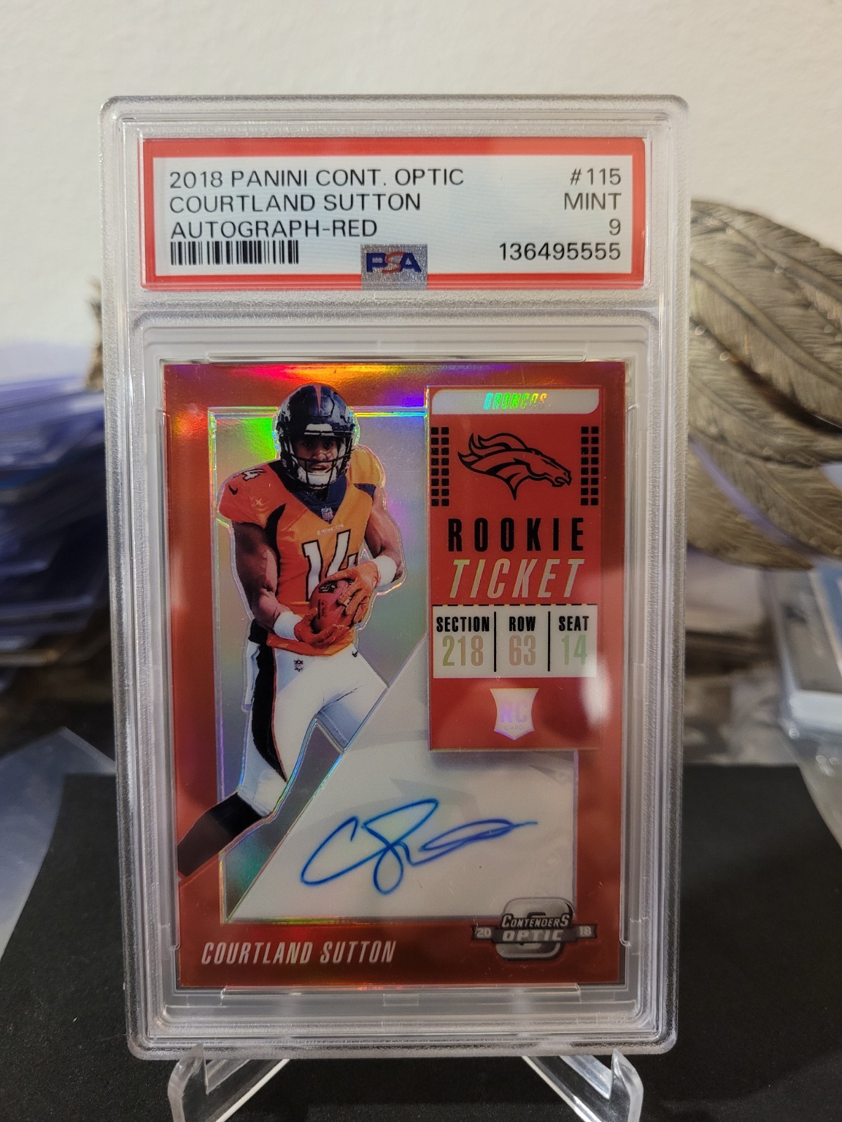 Courtland Sutton 2018 Contenders Optic Auto RC Red Rookie Ticket #/149 ▪️PSA 9▪️