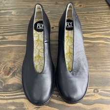 Fly London YAZ Gloss Black Wedge Shoes Womens EU 40 US 9 Minimalist Office