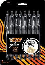 BIC Gelocity Quick Dry Black Gel Pens, Medium 8 Count Pack of 1 , black