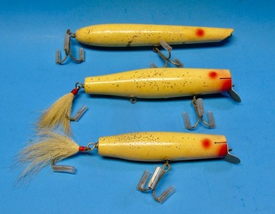 Vintage STAN GIBBS Lures Fishing Wood Saltwater Pencil Popper Plug Yellow