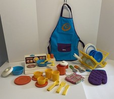 Fisher Price Vintage Lot Kitchen  Dinnerware Set Magic Burner Stove Dishes Rack