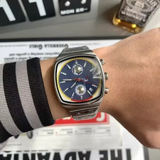 Retro Watch Chronograph Vintage-Inspired Square Quartz Blue Dial NEW