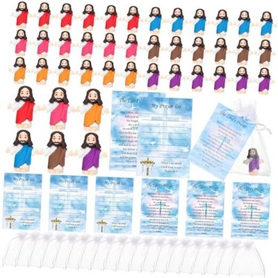  50 Sets Mini Jesus Figures with Prayer Card and Bags Bulk My Prayer List