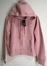 Polo Ralph Lauren Women s L Pink Fleece Full Zip Hoodie Sweatshirt Blue Pony NWT