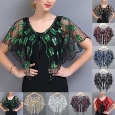 1920s Retro Sequin Shawl Bolero Party Cape Fashion Mesh Retro Sequin Shawl Sheer