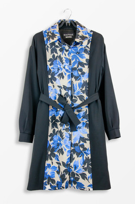 Moschino Boutique Floral Coat Black Belted Panel Jacket - Size IT44
