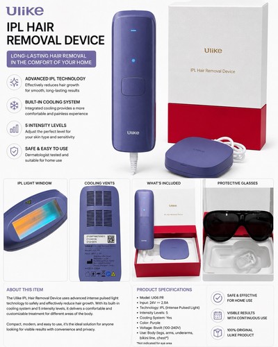 Ulike Air 3 IPL Hair Removal Device – Purple – Excellent Condition