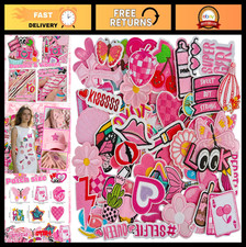 60 Pcs Cute Iron-On Patches for Girls - Pink Assorted Appliques for DIY Clothes,