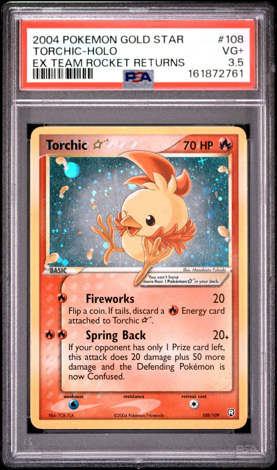 2004 POKEMON EX TEAM ROCKET RETURNS GOLD STAR #108 TORCHIC-HOLO PSA 3.5
