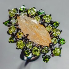 Handmade Natural Rutilated Quartz Ring 925 Sterling Silver Size 8.5 /R439171