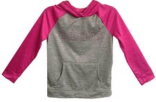 adidas Girls Fleece Pullover Hooded Sweatshirt Magenta/Gray Size L 14 NEW