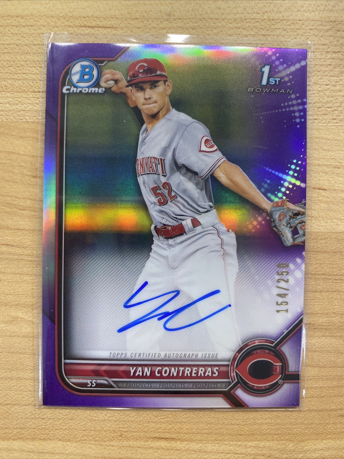 2022 Bowman Chrome Yan Contreras CPA-YC 1st Prospect Purple Auto /250 Reds