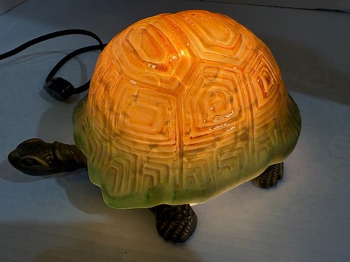 Turtle Accent Lamp Amber & Green Glass Shell & Bronze Base - Picture 2 of 8