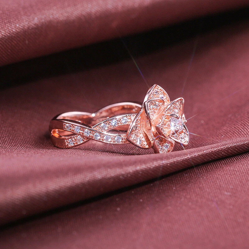 Anillo de oro blanco relleno de oro rosa blanco AAA circonita cúbica para mujer talla 6-10 Foto 4 de 4