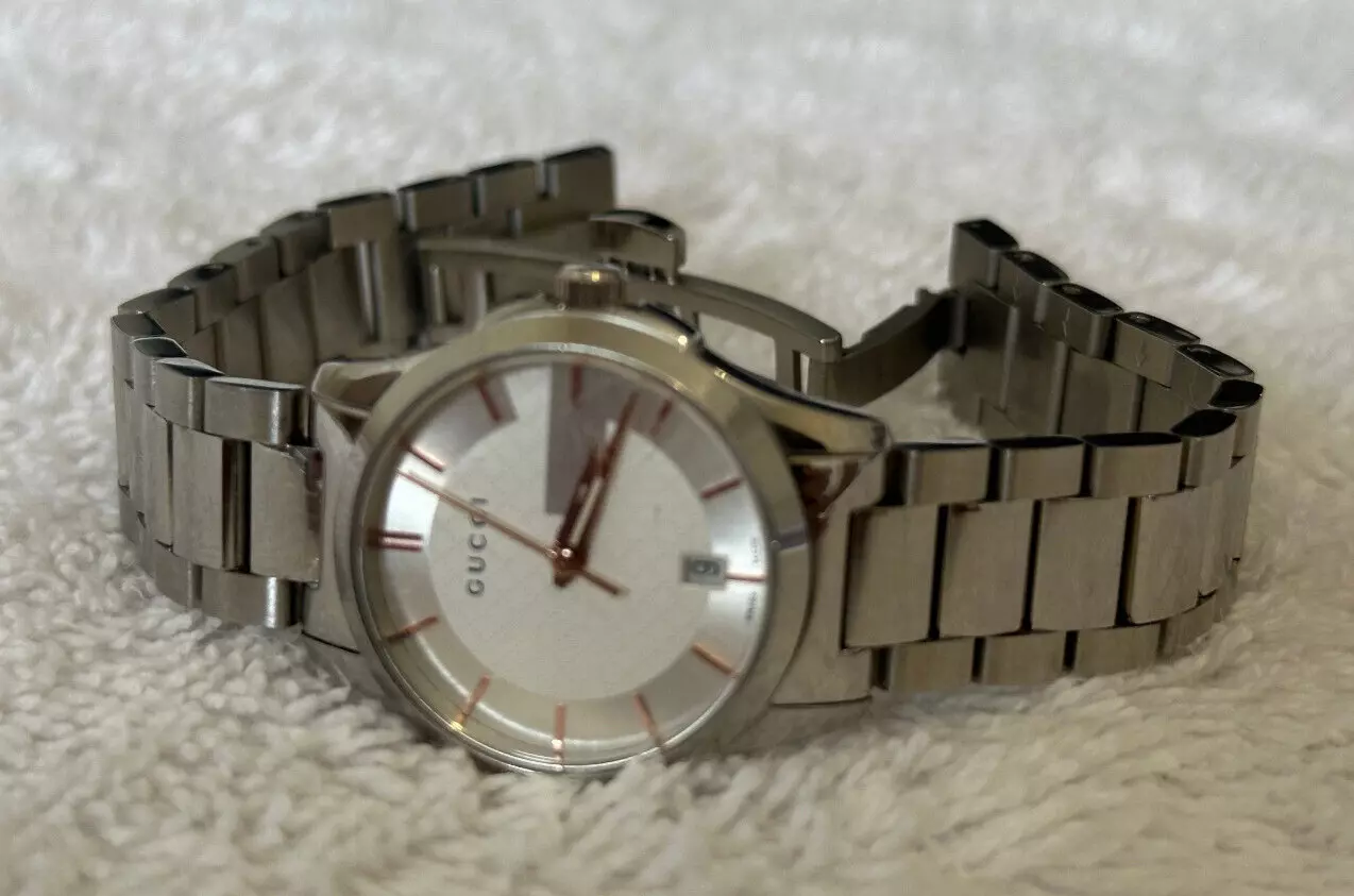 montre femme gucci g collection ya126523 cadran argent or rose s/s coupe 17 cm