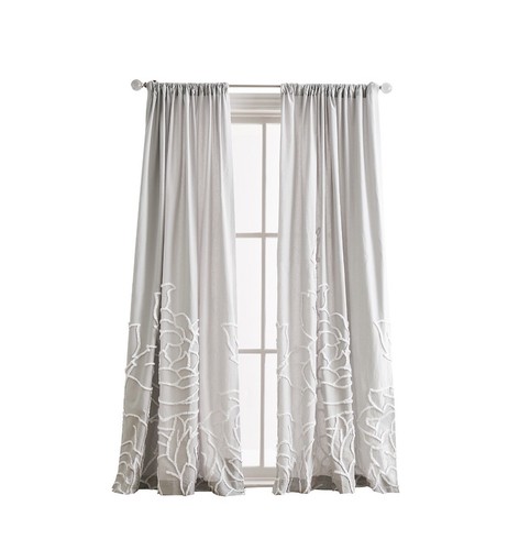 Peri Home Semi -Sheer Chenille Rose Rod Pocket Window Curtain Panel Pair 84”
