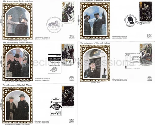 BS42-46 1993 BENHAM SILK FIRST DAY COVER SET OF COVERS FDC FDI SHERLOCK HOLMES