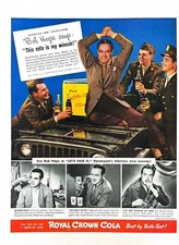 1943 BOB HOPE RC COLA Genuine Vintage Print Ad Royal Crown Soda Pop Army Jeep