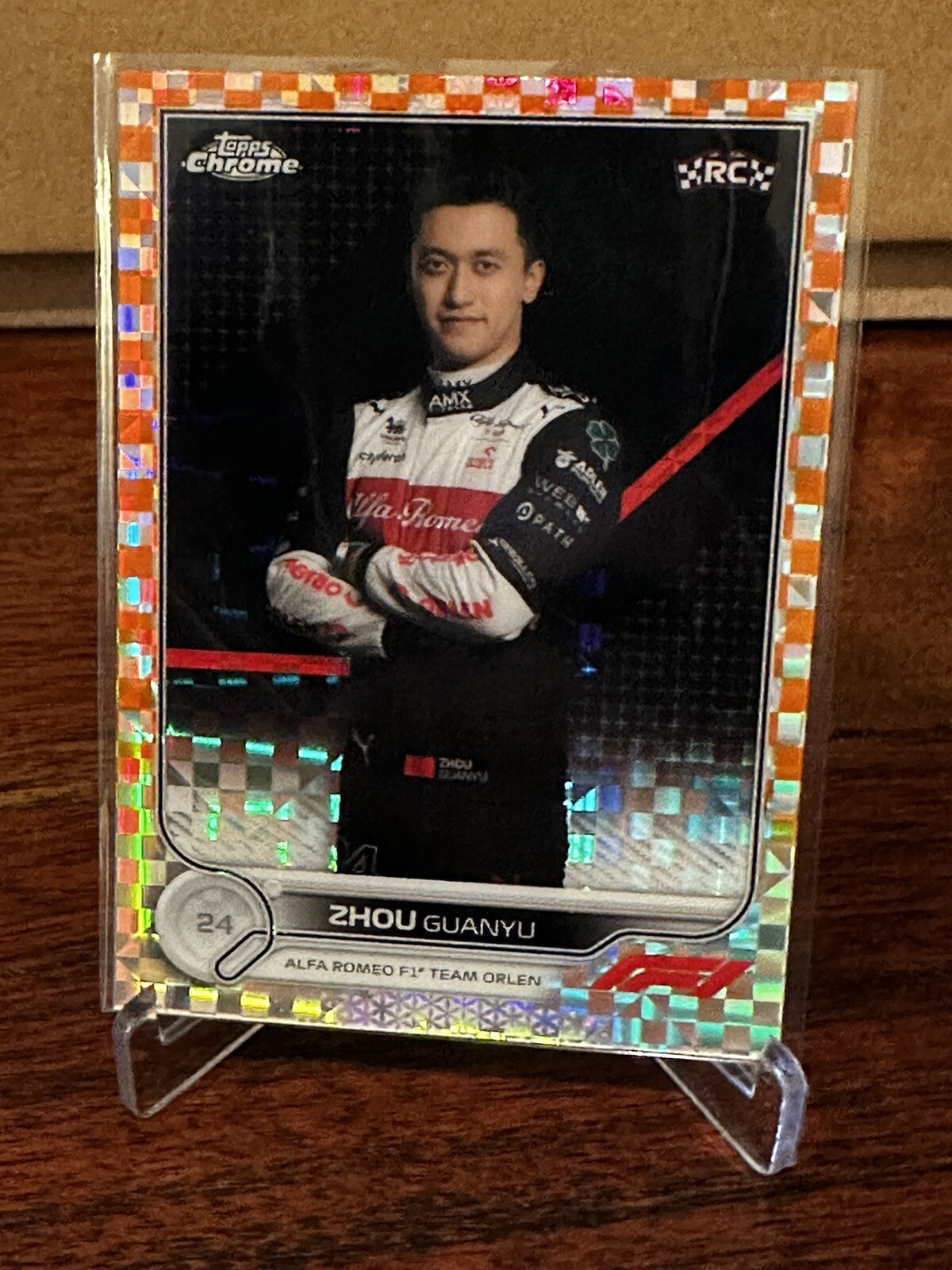 2022 Topps Chrome F1 Zhou Guanyu #65 Rookie Orange Checker Flag 24/25 Driver #