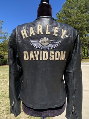 Harley Davidson Women 100th Anniversary Black Lambskin Leather
