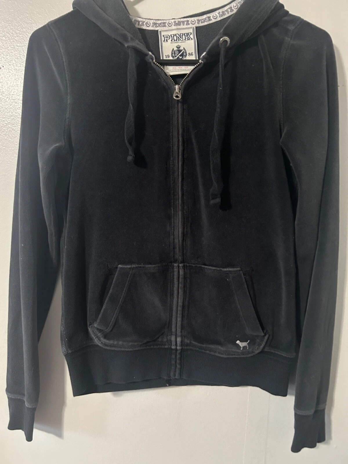 UNDERCOVER Victoria's Secret LOVE ROSA nero con cappuccio argento glitter XS