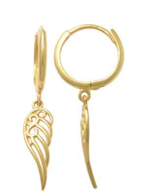 14K Solid Gold Angel Wing Drop Earrings