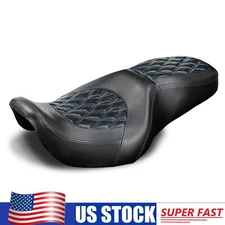 Blue Driver Passenger Leather Seat For Harley Road King Fire Rescue Shrine Peace