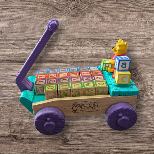 VTG Disney Winnie The Pooh ABC Singing Lighted Wagon w/Alphabet Wooden Blocks - Picture 2 of 5