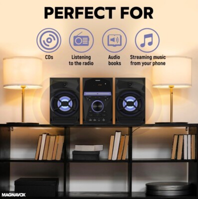 Magnavox MM441 Bluetooth CD Shelf System, Black - 3 Piece for sale