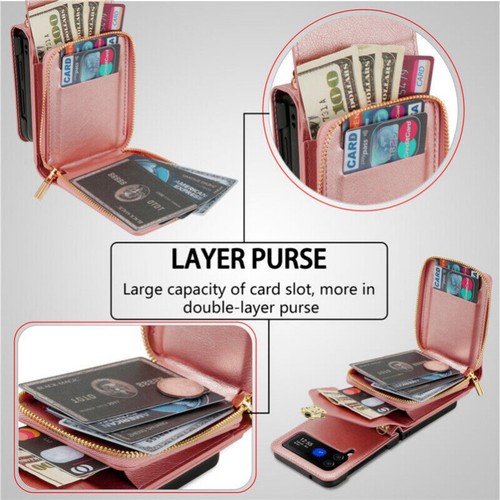 Zipper Wallet Purse Crossbody Phone Case For Samsung Galaxy Z Flip5 4 Flip 3 5G - Picture 41 of 67